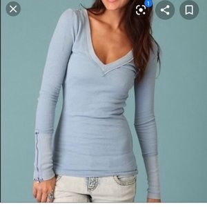 Free People Zipper Cuff Thermal Baby Blue Size Small GUC